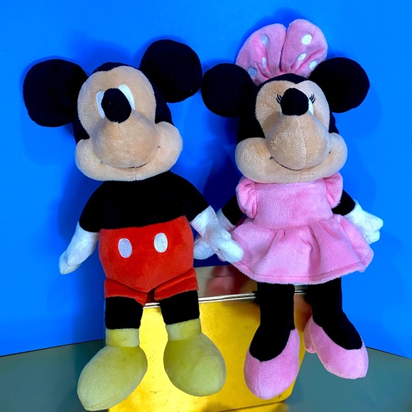 DISNEY BABIES MICKEY MOUSE & MINNIE MOUSE PLUSH RATTLE INSIDE CRINKLE BOW & EARS - Picture 4 of 14